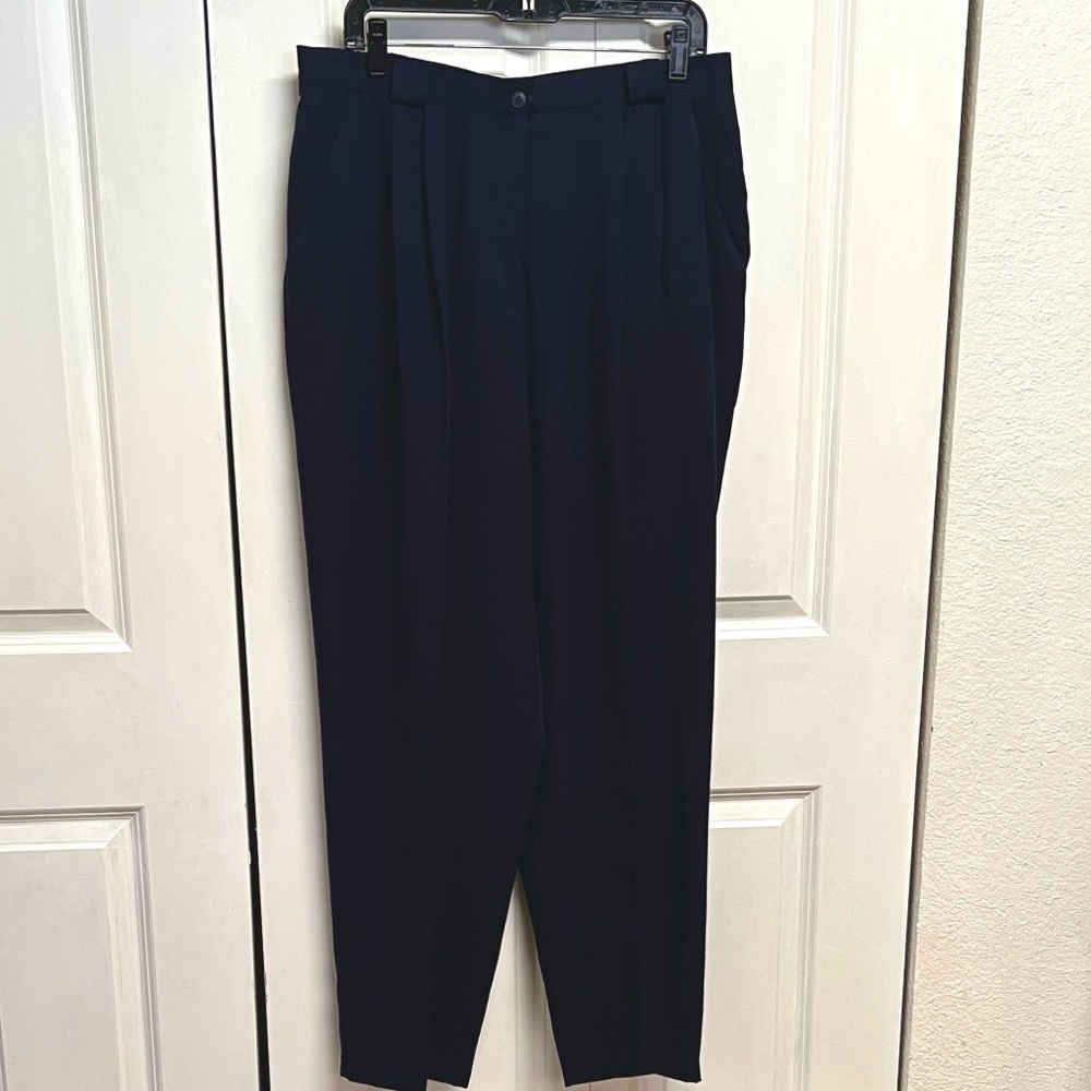 Liz Baker Pleated Dress Pants With Belt in Navy Blue Plus Size 18W